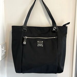 Henri Bendel Large Black Nylon/Staffiano Leather Tote Bag with Brand Story Card